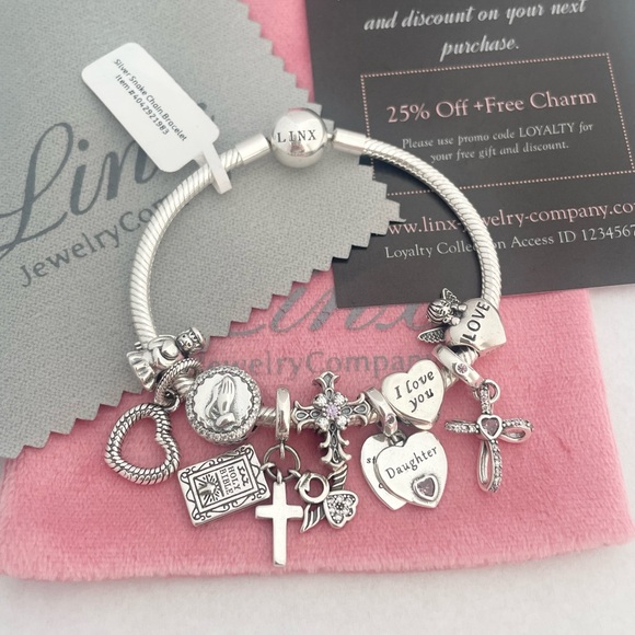Linx Snake Chain Bracelet and Religious Daughter Charms 925 sterling silver